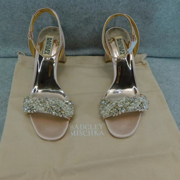 Badgley Mischka Collection Blush Satin Clara Embellished Sandal Women's Size 6.5 - Picture 6 of 12